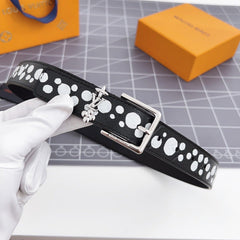 LV Bloom 30mm Belt Silver Buckle Black White Leather
