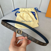 LV Circle 20mm Reversible Belt Gold Buckle Black Brown Leather