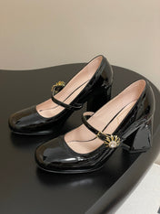 TRÈS VIVIER MARY JANE PUMPS 85MM IN BLACK GLOSSY CALFSKIN