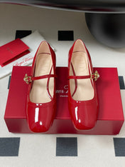 TRÈS VIVIER MARY JANE PUMPS IN RED PATENT CALFSKIN