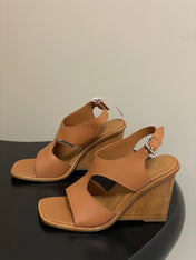 HM 25S KALYA WEDGE SANDAL 100 MM IN BROWN LAMBSKIN