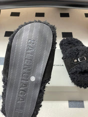 BALENCIAGA 25S SLIPPERS IN BLACK SUEDE AND WOOL