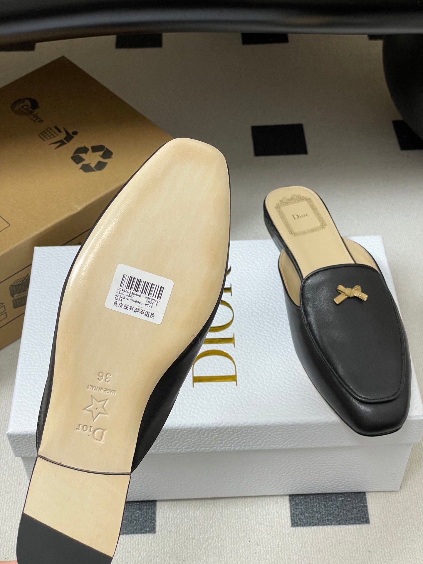 DIOR 26S MULES IN BLACK CALFSKIN WITH BOW