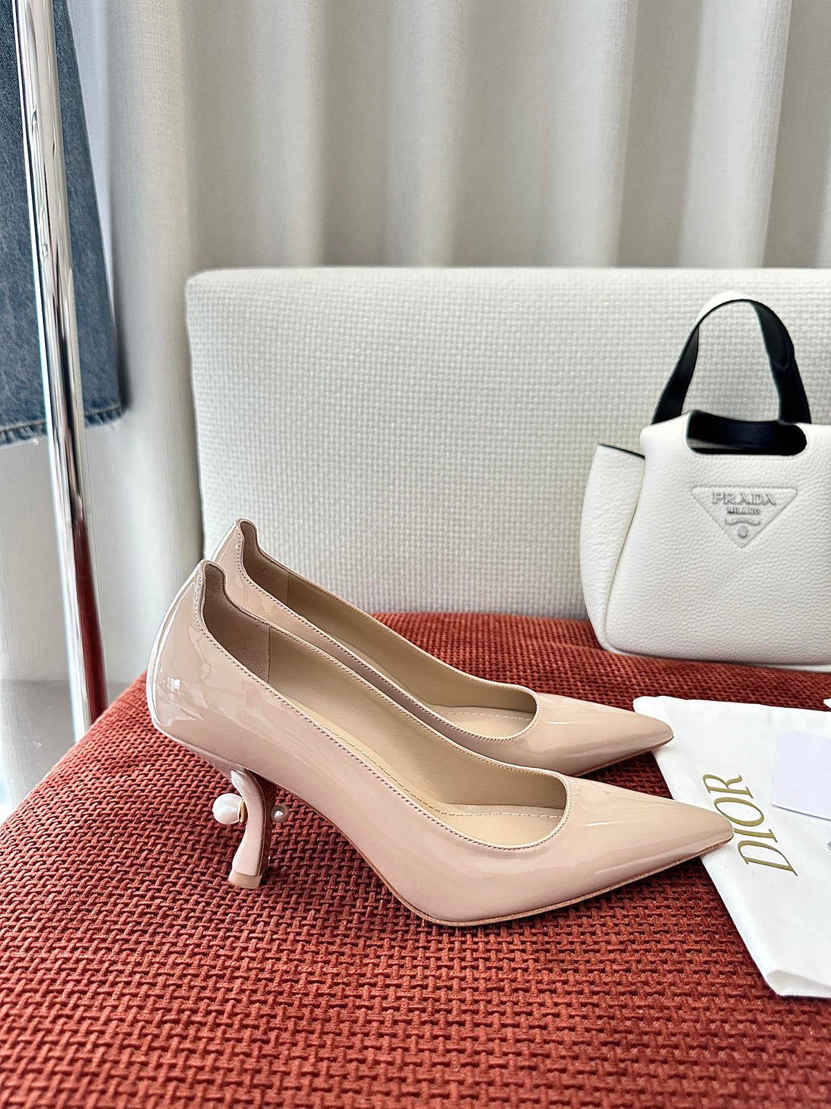 DIOR TRIBALES HIGH HEELS 80 MM 25S IN BEIGE GLOSSY LEATHER
