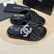 Women's slippers with two crossed straps sheepskins black