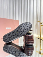 MIUMIU 26S FUR BOAT SHOES IN BROWN CALFSKIN