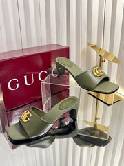 GUCCI 26S HIGH-HEELED SANDALS 45 MM IN MOSS GREEN CALFSKIN