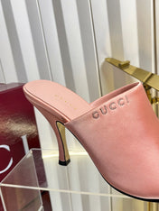 GUCCI 26S HIGH-HEELED SANDALS 100 MM IN PINK SATIN