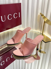 GUCCI 26S HIGH-HEELED SANDALS 100 MM IN PINK SATIN