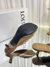 LOEWE 26S HEELED SANDALS 45 MM IN CAMEL BROWN CALFSKIN