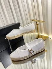 CHANEL 26S ESPADRILLE MARY JANE SHOES IN WHITE LAMBSKIN