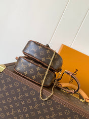 LV 25S DUO BB BAG 19 IN BROWN MONOGRAM COATED CANVAS AND CALFSKIN
