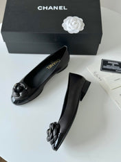 BALLET FLAT BLACK LAMBSKIN WITH FLOWER