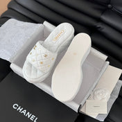 Thick Sole Slope Heel Weddge Lambskin White