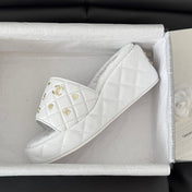 Thick Sole Slope Heel Weddge Lambskin White