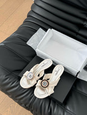 WHITE FABRIC CC SLIDE SANDALS