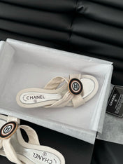 WHITE FABRIC CC SLIDE SANDALS