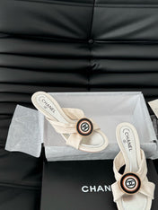 WHITE FABRIC CC SLIDE SANDALS