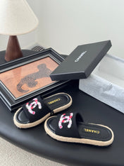 SLIPPERS IN BLACK SHEEPSKIN MIX FABRIC AND STRAPS BASE