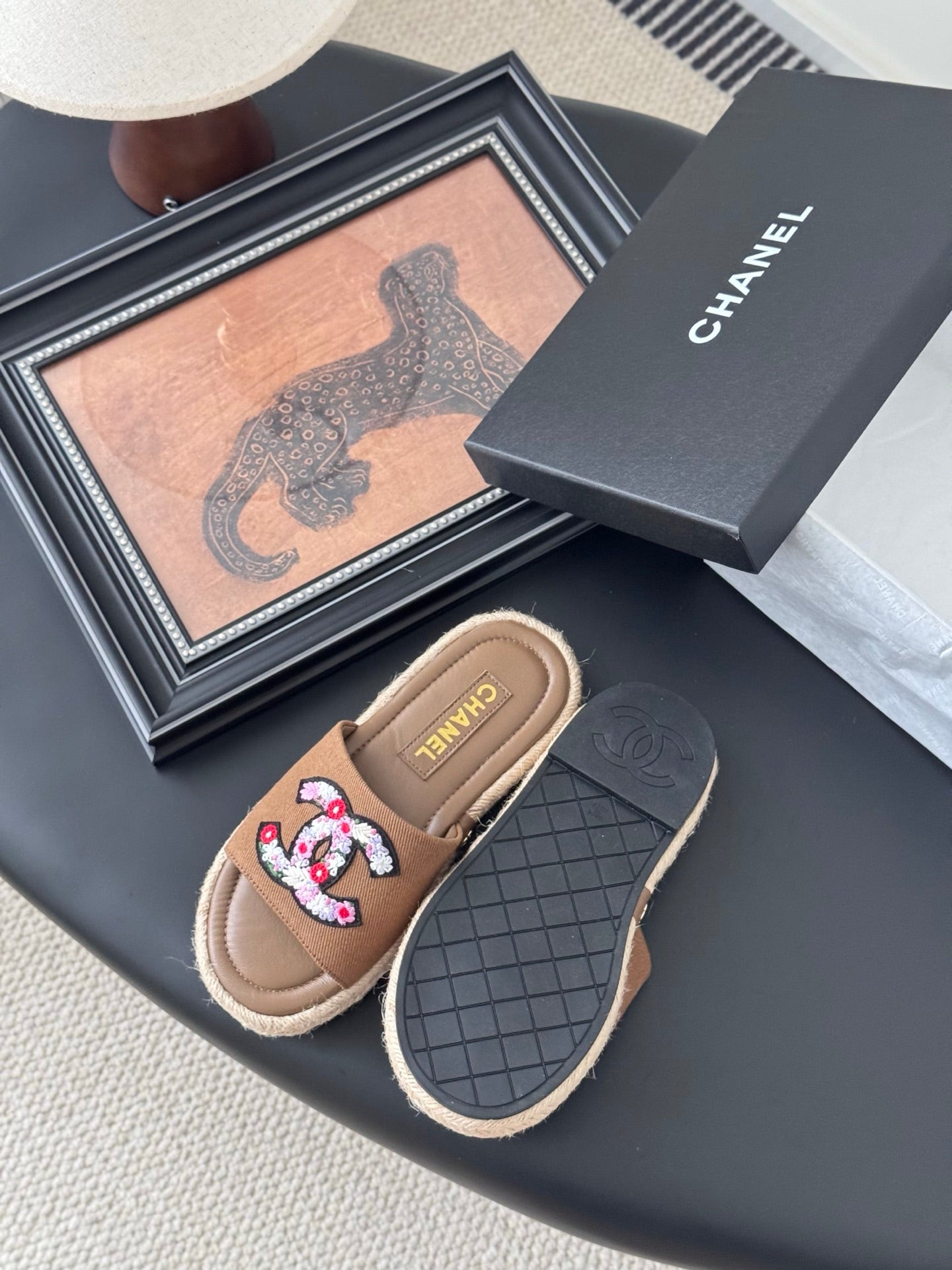 SLIPPERS IN BROWN LAMBSKIN MIX FABRIC AND STRAPS BASE