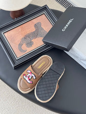 SLIPPERS IN BROWN LAMBSKIN MIX FABRIC AND STRAPS BASE