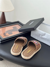 SLIPPERS IN BROWN LAMBSKIN MIX FABRIC AND STRAPS BASE