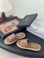 SLIPPERS IN BROWN LAMBSKIN MIX FABRIC AND STRAPS BASE