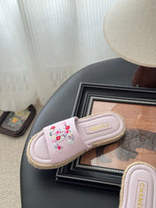 SLIPPERS IN LIGHT PINK SHEEPSKIN MIX FABRIC AND STRAPS BASE