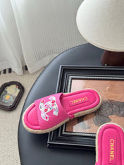 SLIPPERS IN PINK SHEEPSKIN MIX FABRIC AND STRAPS BASE