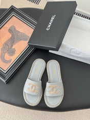 SLIPPER IN BEAU BLUE CALFSKIN MIX CHAIN BASE