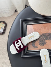 SLIPPER IN WHITE CALFSKIN MIX RED VELVET