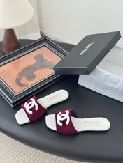 SLIPPER IN WHITE CALFSKIN MIX RED VELVET