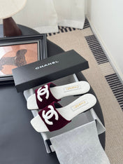 SLIPPER IN WHITE CALFSKIN MIX RED VELVET