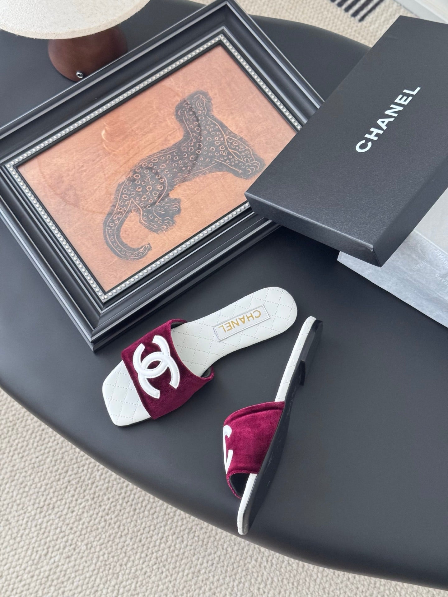 SLIPPER IN WHITE CALFSKIN MIX RED VELVET