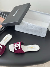 SLIPPER IN WHITE CALFSKIN MIX RED VELVET