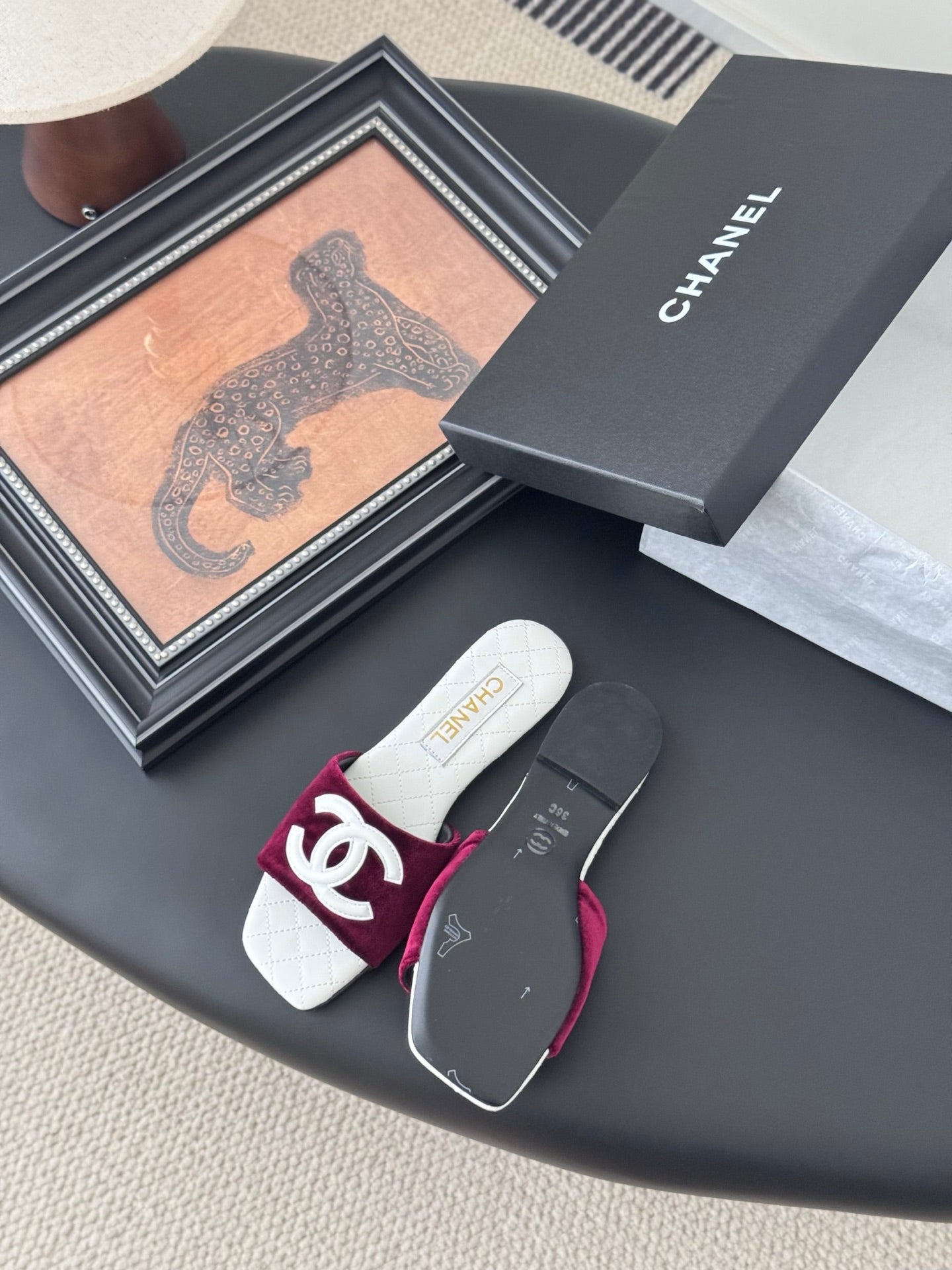 SLIPPER IN WHITE CALFSKIN MIX RED VELVET