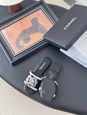 SLIPPER IN BLACK CALFSKIN MIX WOOL