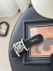 SLIPPER IN BLACK CALFSKIN MIX WOOL