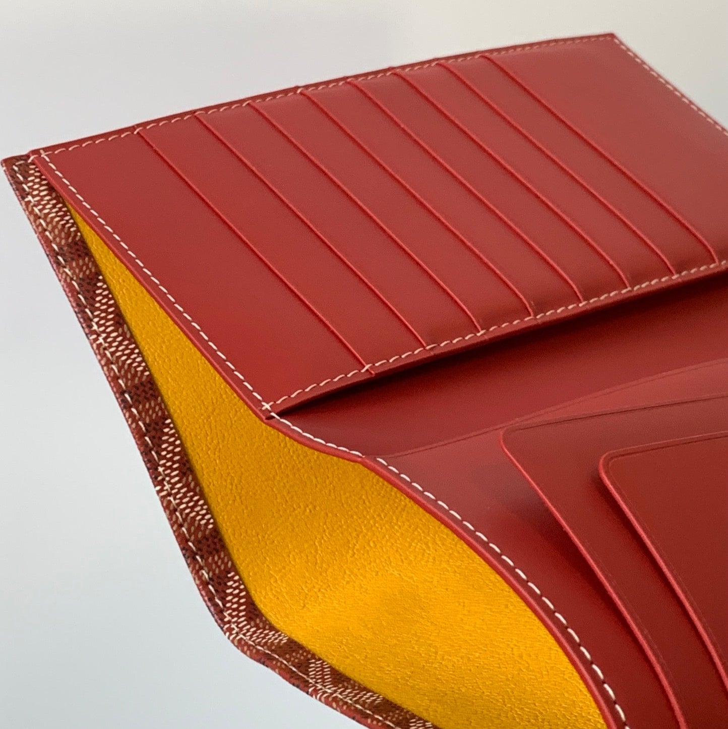 RICHELIEU CHECKBOOK WALLET 19 IN PERSIAN RED GOYARDINE CANVAS AND CALFSKIN