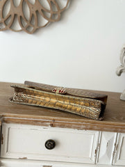 CHANEL 25S CLUTCH 30 IN METALLIC GOLD CROCODILE-EMBOSSED CALFSKIN