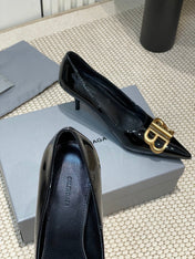 POINTED BB GOLD BUCKLE HIGH PUMPS 60MM IN BLACK PATENT CALFSKIN