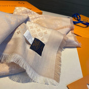 MONOGRAM SHINE SCARF 120 CM IN METALLIC BEIGE WOOL AND MULBERRY SILK 398197