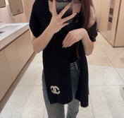 SCARF 170 CM IN BLACK CASHMERE WITH WHITE LOGO 401989