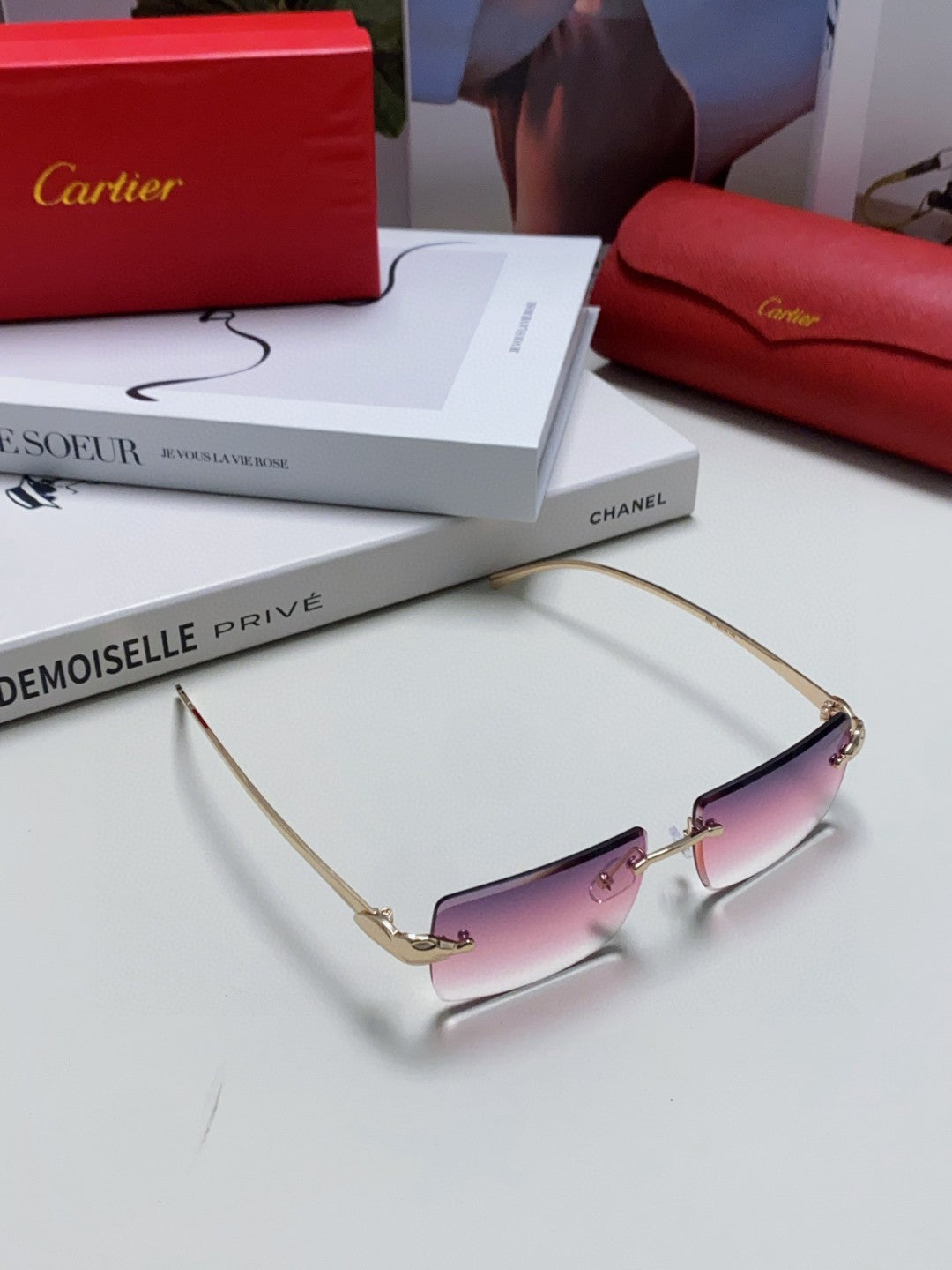 PANTHÈRE RIMLESS RECTANGULAR FRAME SUNGLASSES 543543 IN METAL