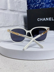 SQUARE SUNGLASSES 632031 IN WHITE ACETATE GOLD METAL
