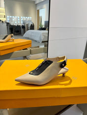 ALLURE HIGH 4.5 CM SLINGBACK IN SAND BROWN MIX BLACK CALFSKIN