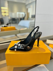 HIGH HEELS 95 MM IN BLACK PATENT CALFSKIN WITH CRYSTALS