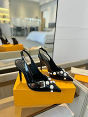 HIGH HEELS 95 MM IN BLACK PATENT CALFSKIN WITH CRYSTALS