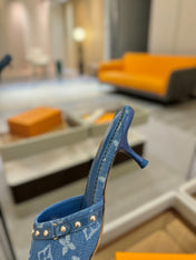 LV X TM 6AM HIGH 4 CM MULE IN NAVY BLUE MONOGRAM DENIM