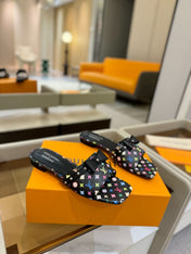 LV X TM 6AM FLAT MULE IN BLACK MONOGRAM CALFSKIN